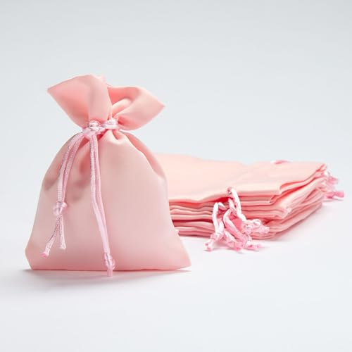 BARATTI 50 Pezzi Sacchetti in Raso 10x12 cm con Tirante, Ideale per Bomboniere, Fai da Te, Porta Oggetti, Confetti, Caramelle, Regalo, Matrimonio, Battesimo, Comunione (Rosa)