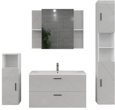 Vicco Ensemble de Meubles de Salle de Bain Irma, Blanc/Blanc Brillant, 5 pièces