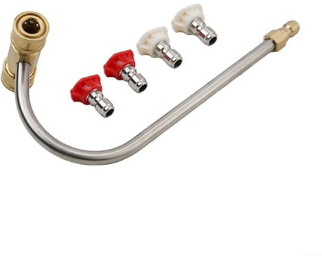 Accessoire de nettoyeur de gouttière compatible avec la plupart des nettoyeurs haute pression, comprend quatre embouts de buse différents pour l'utilisation