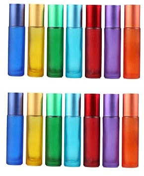 FOMIYES 14Pcs Dull Polish Roller Bottles Colorful Refillable Glass Perfume Containers Travel Accessories for Essential Oils Liquids