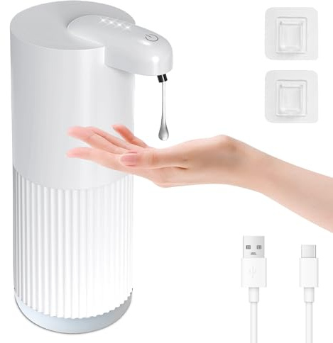 Cuteefun Liquid Soap Dispenser, 400ml Rechargeable Automatic Hand Soap Dispenser, 4 Levels Adjustable, IPX5 Waterproof, Wall Mounted, Touchless Infrared Sensing for Bathroom, Kitchen, White Ribbed