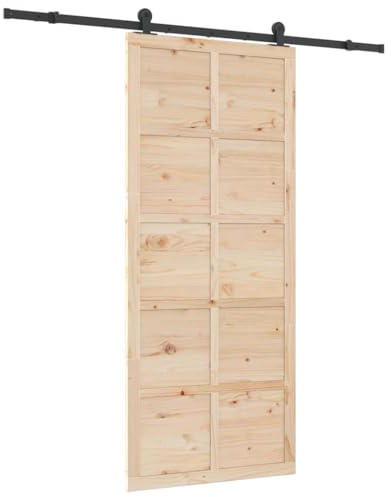 vidaXL Skjutdörr 90 x 208 cm i solid furu med stålskena. Perfekt för inomhusbruk med rustik rektangulär design och en härlig, varm yta. Den här dörren sparar plats och har en justerbar mekanism. Monte