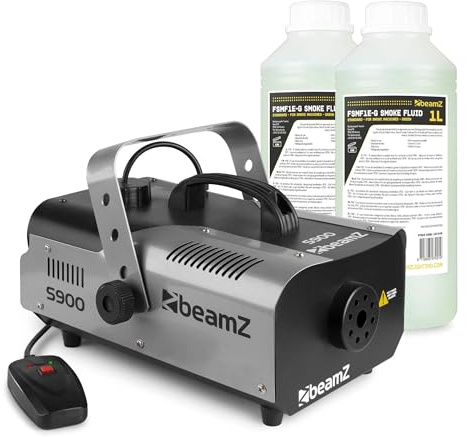 BeamZ S900 - Máquina de humo 900W con mando cableado, depósito 1L, incluye 2L líquido, calentamiento rápido, control LED, para fiestas, DJ, eventos, compatible con líquidos perfumados