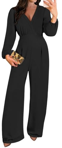 Pink Queen Business Jumpsuits for Women V Neck High Waist Wide Leg Pant Suits Backless Rompers Party Black L