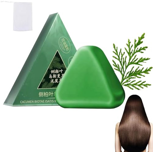 Barra de champú triangular natural, champú de jabón verde, champús sólidos naturales a base de plantas, limpieza suave, calmante y fortalece el cabello para mujeres y hombres (1 Pcs)