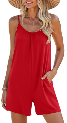 BEIGAI Peto corto para mujer, mono de verano, pantalones de trabajo elegantes, informales, sin mangas, con tirantes sueltos, mono de una pieza, sexy con tirantes finos, traje de pantalón con bolsillos