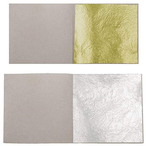 Blattgold-Blattsilber 50 Foglie Foglia Oro Vera 23.75 carati 3,8 cm x 3,8 cm Alimentare commestibile + 50 Foglie Foglia d' Argento Puro 6 cm x 6 cm