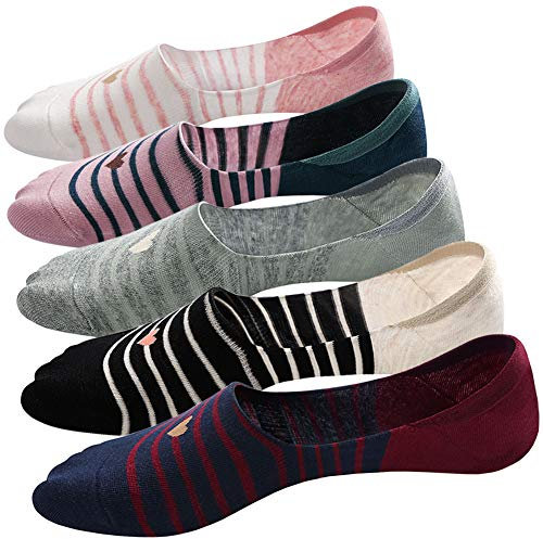 PUTUO Damen Unsichtbare Sneaker Socken Damen Füßlinge aus Baumwolle Frauen kurze Socken mit Rutschfestem Silikon, 5 Paare
