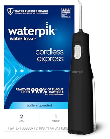 Waterpik Cordless Express Water Flosser, Battery Operated & Portable for Travel & Home, ADA Accepted, Waterproof for Shower Use, Black WF-02, Packaging May Vary