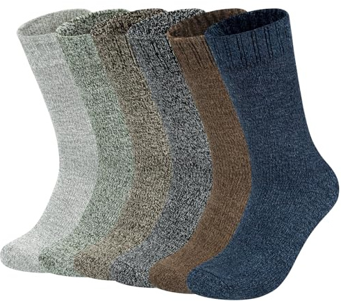 Justay Comf 6 Pairs Mens Wool Socks Thermal Winter Sock Thick Warm Work Sock Soft and Breathable Running Hiking Socks