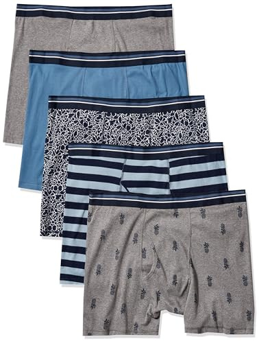 Amazon Essentials Herren Boxershorts Unterhosen Bequeme Baumwolle Tag-frei 5er Pack Blumendruck/Ananas/Streifen XXL