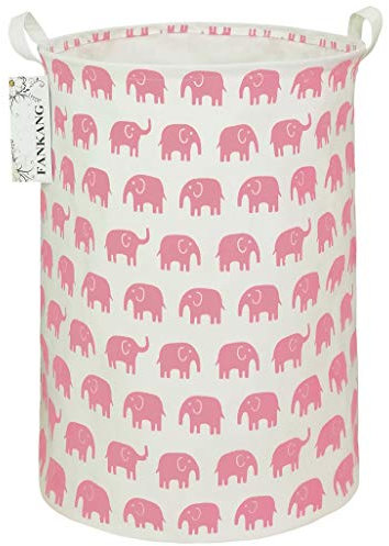 FANKANG Wäschekorb für Kinderzimmer Leinen faltbar groß Aufbewahrungskörbe für Kinderspielzeug Kinderzimmer Zuhause Geschenkkorb (Pink Elephant)