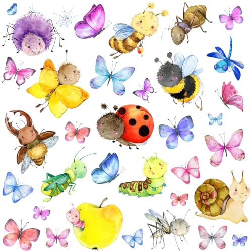 WandSticker4U®- [48 Stück] Fensterbilder Kinder BIENEN & KÄFER & SCHMETTERLINGE selbstklebend I Fenstersticker Kinder Bienen Tiere I Fensteraufkleber Fensterdeko Kinderzimmer Frühling Sommer GROß