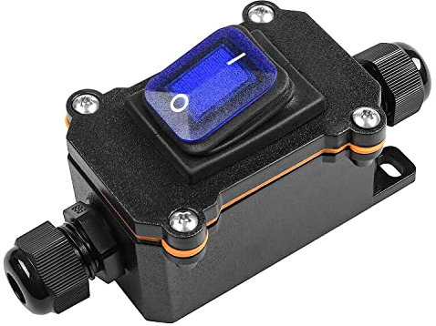 Gebildet Inline Kabelschalter Wasserdichter Wippschalter DPST 20A-12VDC/16A-24VDC/20A-125VAC/16A-250VAC IP66 Open Double Hole Wasserdichte Box Zweiseitiger Eingang (Blau LED)(Patent No.-015058842)