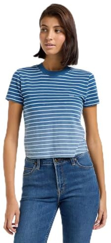 Lee Camiseta Corta para Mujer, Rayas índigo degradadas, S