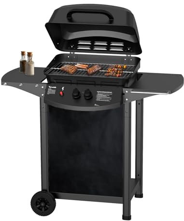 Topwish barbacoa de gas,barbacoa gas 2 quemadores,estante plegable para lat, con ruedas, 6000W,106.44 * 55.6 * 103.85cm