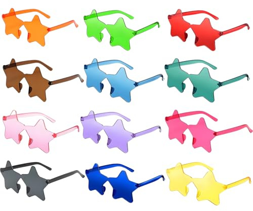 12Pcs Star Shaped Sunglass Party Glasses for Kids Adults,Festival Glasses Fancy Dress Sunglass Funky Hippie Glasses Star Shaped Sunglasses Multipack for Children,Costume Bachelorette Party Accessories