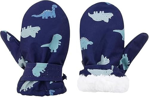 Zando Unisex Toddler Mittens Baby Gloves 6-18 Months Baby Girls Boys Mittens Winter Waterproof Thermal Ski Toddler Gloves Age 2-3, Blue Dinosaur-2, M