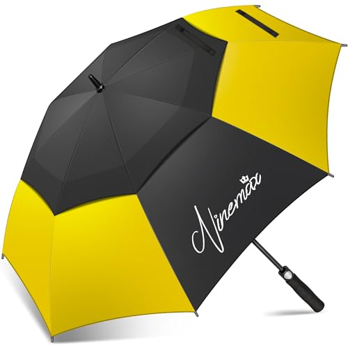 NINEMAX Grand Parapluie Golf, Ombrelle Grande Taille Anti Vent Solide Résistant,XXL Parapluies Geant Tempete Incassable pour Homme Femme 2 Personnes (Noir/Jaune/Noir)