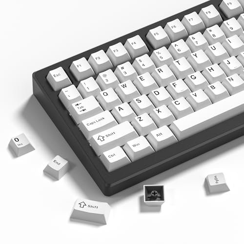 Womier Double Shot PBT Keycaps Set 138 Keys, Cherry Profile Custom Keycaps 60 65 75 100 Percent for 61/64/68/84/87/100/104/108 Retro Gaming Mechanical Keyboard, White