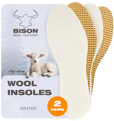BISON Lammskinnssulor – 2 par varma Pälssulor för Skor med Aluminiumbotten – Lammskinnssulor för Kvinnor och Män – Extra Tjocka och Halkfria – storlek 43