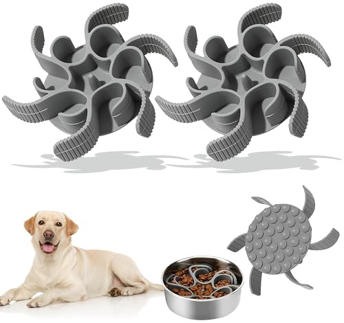 2Pcs Slow Feeder Dog Bowls, Silicone Cuttable Slow Eating Bowl Insert Spiral with Strong Suction, Interactive Slow Down Eating Insert No Choking Anti-slip for Most Pet Dog Bowls (Grey)
