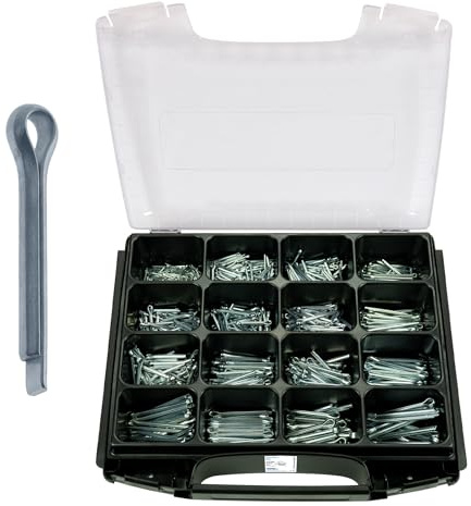 FRANTOS i-BOXX DIN 94 Splinte Sortiment, Stahl verzinkt 1050 tlg., in 16 Größen: 2x12 bis 6,3x63 I Sicherungssplinte Sicherungsstifte Splintstifte Set