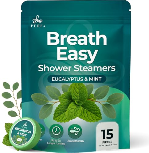 Shower Steamer with Eucalyptus Shower Bombs | 15 Extra Thick Tablets | Menthol Shower Steamers Aromatherapy | Self-Care and Body Restore Shower Steamer | Relaxing Vapor Shower Tablets by Perfa