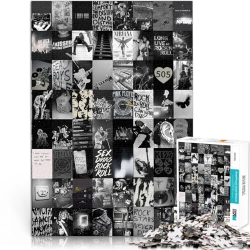 Schweres Puzzle für Erwachsene, 1000 Teile Collage im Schwarz-Weiß-Stil Aus Karton ab 14 Jahren Puzzlespiel Angeboten als Geschenk für die ganze Familie。Größe：38x52cm/14.9x20.4Zoll