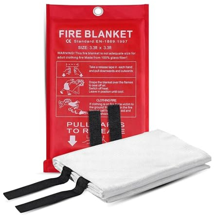 AIBULO Emergency Fire Blanket Pack of 2 – 1m x 1m Fiberglass Fire Suppression Blankets for Kitchen, Home, Car, Garage, Caravan, Camping – Heat Resistant Fire Safety Blankets with Wall Mount Pouches