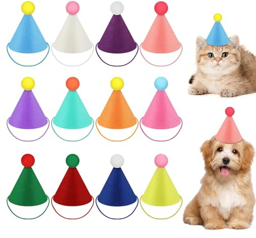 PETKNOWS 12 Pcs Mini Party Hats for Stuffed Animals and Small Pets