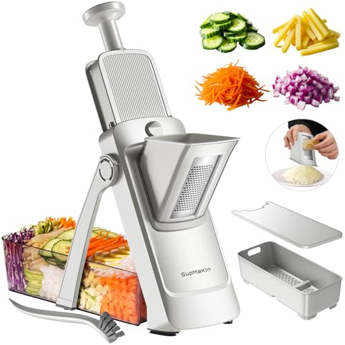 S4 Pro Safe - Cortador de mandolina para cocina, cortador de patatas ajustable, cortador de cebolla vegetal, cortador de patatas fritas (gris)