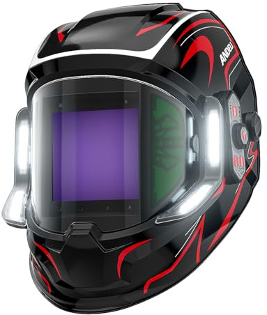 ANDELI Casco da saldatore panoramico - Visione 180° - 6 sensori - Schermo 3,94 x 3,74 - Colore reale - Illuminazione LED 4 punti - Ricarica USB-C e solare - Per MIG MAG MMA TIG Taglio e Levigatura