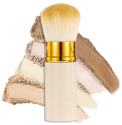 Retractable Makeup Brush, White Travel Blush Brush for Cheeks with Cover Portable Kabuki Brushes for Powder Foundation Blush Bronzer Buffing Liquid Cream Highlighter Flawless Powder Cosmetics