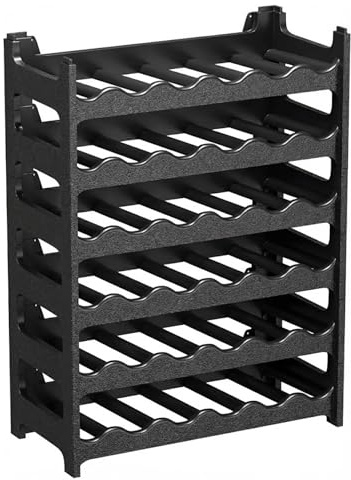 CookandSupply x TheWV Cantinetta Vino in Plastica Modulare Impilabile, Portabottiglie Effetto Pelle Martellata, 6 Bottiglie per Modulo, Scaffale Portavino Salvaspazio - Nero, 36