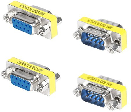 Top-Longer RS232 Serial Cable Adapter, DB9 9-Pin Female to Female/Male to Male Gender Changer Coupler Connector, Pack of 4 – Compatible with Serial Devices, Modems, Scanners, Industrial Equipment