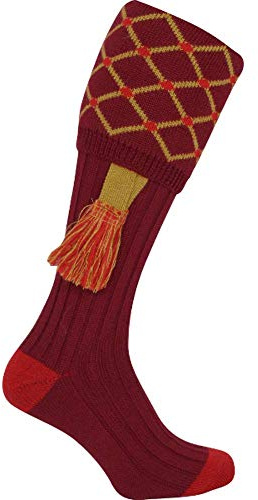 Jack Pyke - Chaussettes de chasse avec garters - motif losanges - Rouge foncé/doré