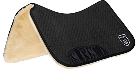 Werner Christ Westernpad/Western-Satteldecke Westernsattelpad aus echtem Lammfell, anatomisch geformt, Einschubtaschen für Polster, in schwarz, Gr.: 75x75 cm