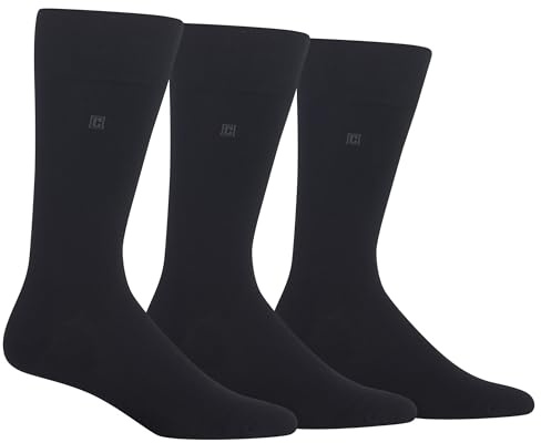 Chap's Men's Solid Crew Socks with Embroidered Logo (3 Pack), Black, Shoe Size 6-12/Sock Size 10-13