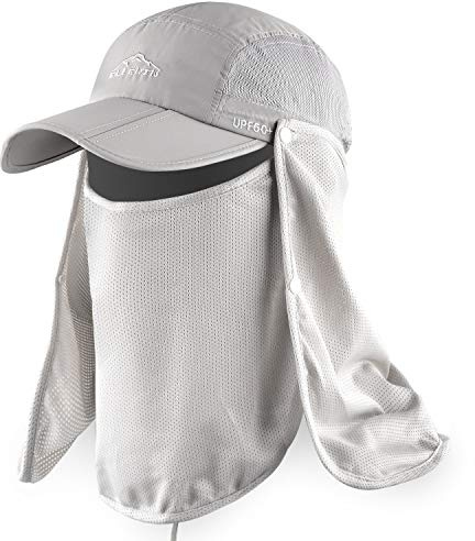 ELLEWIN Outdoor Sun Hat for Men Women UPF 50+ Fishing UV Hat with Neck Flap Face Cover for Sun Protection Light Grey