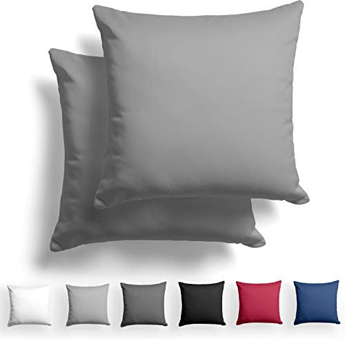 Alreya 2er-Set Mako Satin Kissenbezug 40 x 40 cm - 100% Baumwolle mit Reißverschluss, Superweicher Kopfkissenbezug, Kissenhülle, Oeko-TEX® Standard Zertifiziert, Grau, nur Kissenbezug
