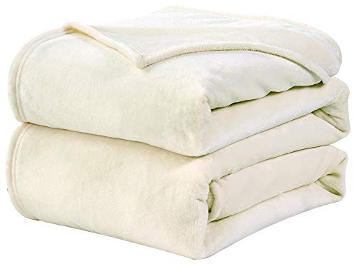 WAVVE Fleece Blanket Sofa Throw White Cream 4ft x 5ft - Fluffy Soft Warm Versatile Blanket for Sofa/Couch/Bed Throw/Single Size, 130x150 cm