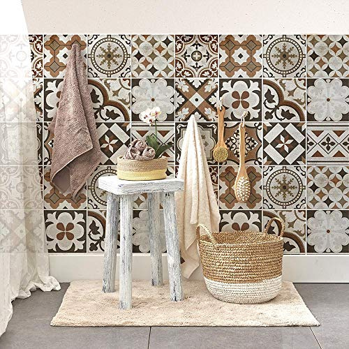 RE-COVERTILES - Adesivi Piastrelle Cucina Bagno Mattonelle adesive in PVC Impermeabili Antigraffio Stickers Decorazione Parete Cementine Peel and Stick - Modello 24 Pz 10x10 cm PS00210 Made in Italy