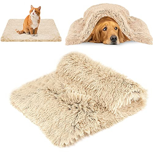 CHMMY Esponjosas Felpa Mantas para Camas para Perros Gatos Colchón Doble Lado Mantas para Mascotas Suave y Linda Cálido Manta Lavable Sofá de Colchón para Gatos Perros (Beige XL :100*120 cm)