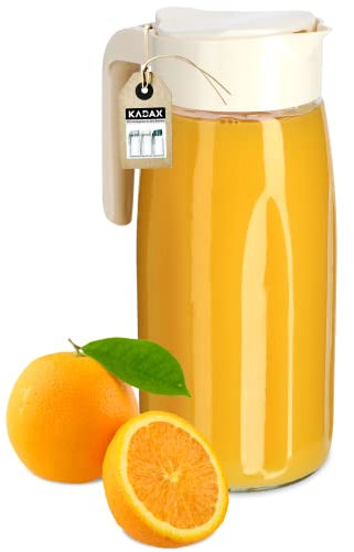 KADAX Carafe en Verre, 11,2 x 14 x 24 cm, Pichet avec Couvercle, Carafe à Eau avec Poignée confortable, Carafe pour boissons froides, Cruche à Eau (1,45 l, crème)