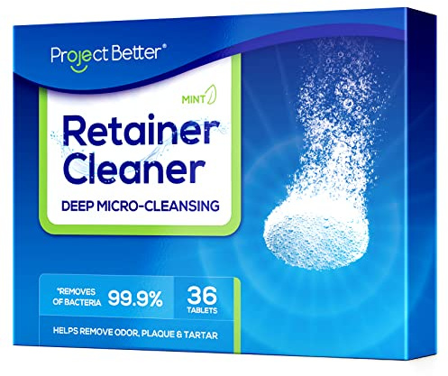 PROJECT BETTER Tabletas limpiadoras de retenedores y tabletas de limpieza de dentaduras postizas para aparatos dentales y protector nocturno y bucal (36 unidades)