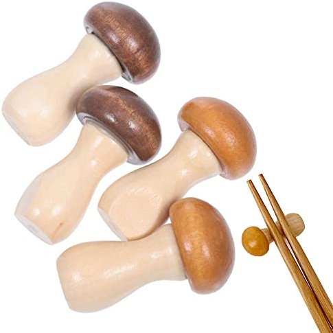 4 Pieces Mushroom Shaped Wooden Chopsticks Holder Dinner Spoon Stand Fork and Knife Holder Chopstick Rest Storage Rack Chopsticks Holder for Home Decoration