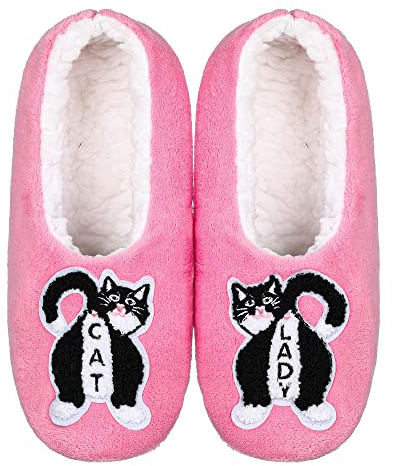 ZYZX Zapatillas de Bailarina de Casa para Mujer con Forro de Sherpa ,Zapatillas con Suela Suave de Estar por Casa,Regalos para los Amantes de los Gatas