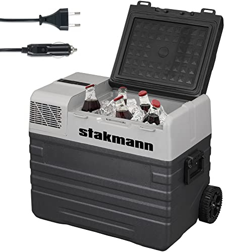 STAKMANN Frigorifero portatile con Compressore 12V 220V, Frigo Congelatore con Ruote, AC-DC 12/24 V, ideale per Auto, Camper, Barca, Viaggi, Picnic, Maniglia Ergonomica e Manici Laterali (52 Litri)