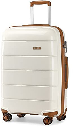 KONO Klein Koffer Handgepäck Kabinentrolley 55x40x20 Leicht Handgepäckkoffer Hartschale Reisekoffer mit 4 Rollen und TSA Schloss, Polypropylen Suitcase Rollkoffer (Creme Weiß, Koffer M (55cm - 38L))